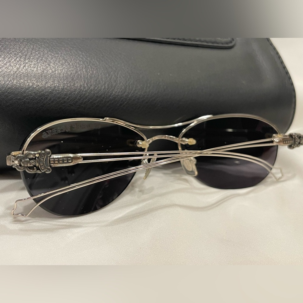 CHROME HEARTS Vintage NWOT Sterling Silver Blue Wire Frame Metal Logo Sunglasses - Picture 3 of 13